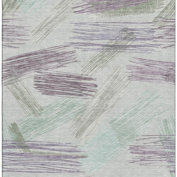 HomeRoots 9' X 12' Sage Purple Ivory Striped Area Rug - Washable, UV Resistant, Perfect for Family Spaces! 697493