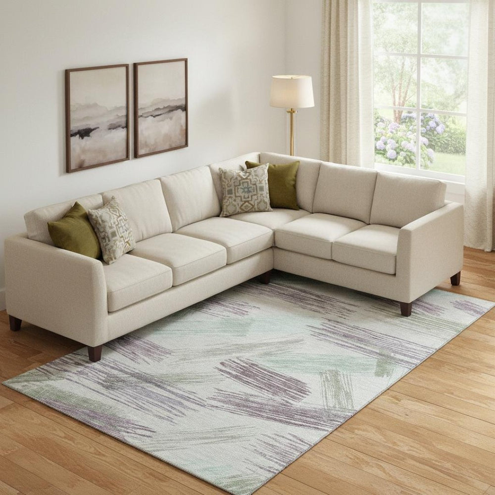 HomeRoots 10' Sage Purple and Ivory Striped Area Rug - Durable, Washable, UV Protected for Stylish Living Spaces 697494