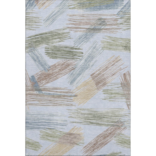 HomeRoots 5' Sky Blue, Gold & Taupe Striped Area Rug – Washable, UV-Protected, Durable, Easy-Care Design! 697496