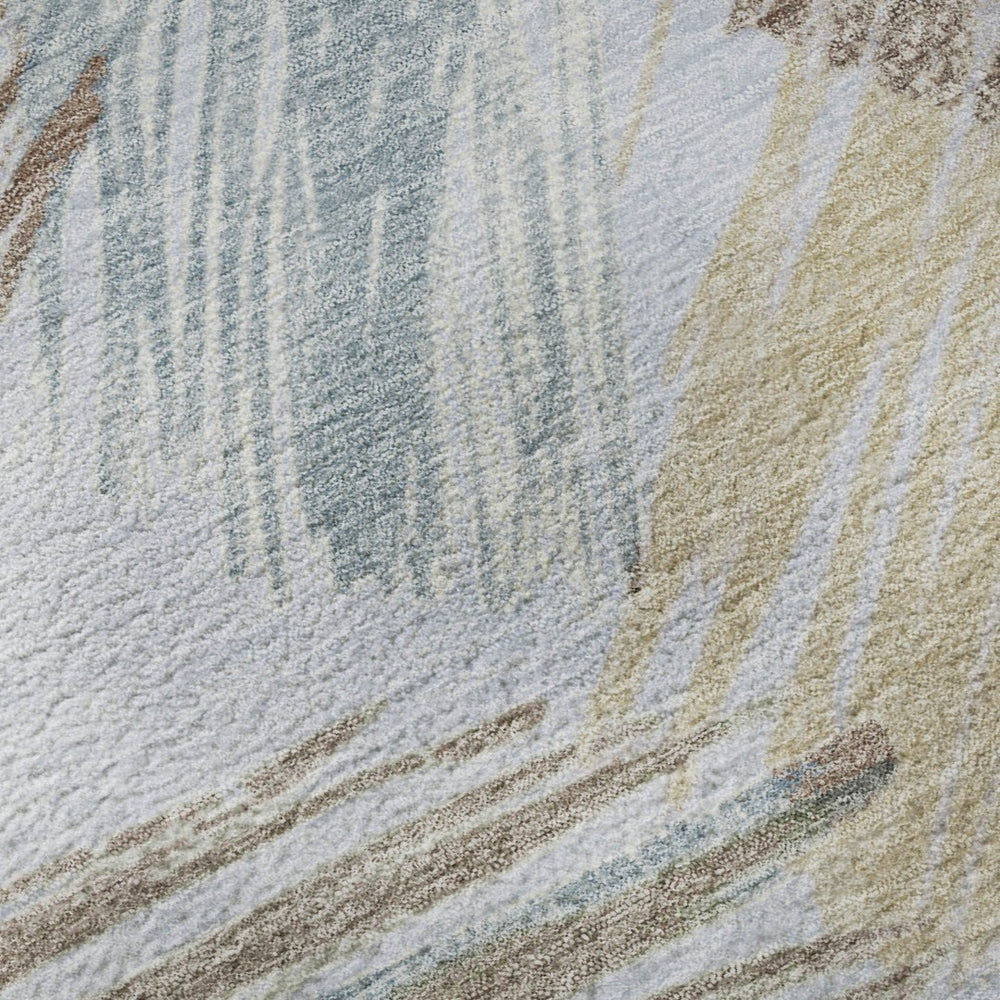 HomeRoots 5' Sky Blue, Gold & Taupe Striped Area Rug – Washable, UV-Protected, Durable, Easy-Care Design! 697496