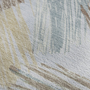 HomeRoots 5' Sky Blue, Gold & Taupe Striped Area Rug – Washable, UV-Protected, Durable, Easy-Care Design! 697496