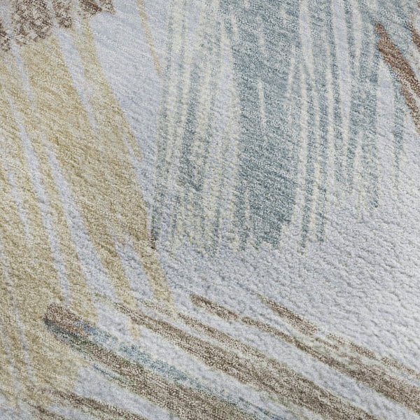 HomeRoots 5' Sky Blue, Gold & Taupe Striped Area Rug – Washable, UV-Protected, Durable, Easy-Care Design! 697496
