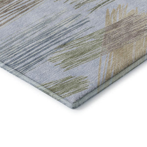 HomeRoots 8' Sky Blue, Gold & Taupe Striped Round Rug - Washable, UV-Protected, Stain-Resistant Comfort & Style 697497