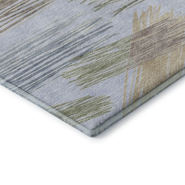 HomeRoots 8' Sky Blue, Gold & Taupe Striped Round Rug - Washable, UV-Protected, Stain-Resistant Comfort & Style 697497