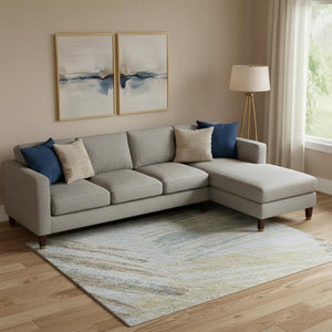 HomeRoots 9' X 12' Sky Blue Gold & Taupe Striped Washable Area Rug - UV Protected, Stain Resistant, Durable Design 697499