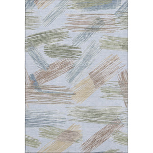 HomeRoots 9' X 12' Sky Blue Gold & Taupe Striped Washable Area Rug - UV Protected, Stain Resistant, Durable Design 697499