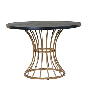 English Elm Black Oak 42" Round Dining Table with Oak Veneer Top, Scratch-Resistant Finish & Sturdy Iron Pedestal Base, Compact Rustic-Modern Piece N842P319125B