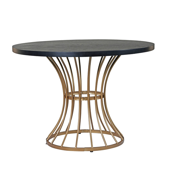 English Elm Black Oak 42" Round Dining Table with Oak Veneer Top, Scratch-Resistant Finish & Sturdy Iron Pedestal Base, Compact Rustic-Modern Piece N842P319125B