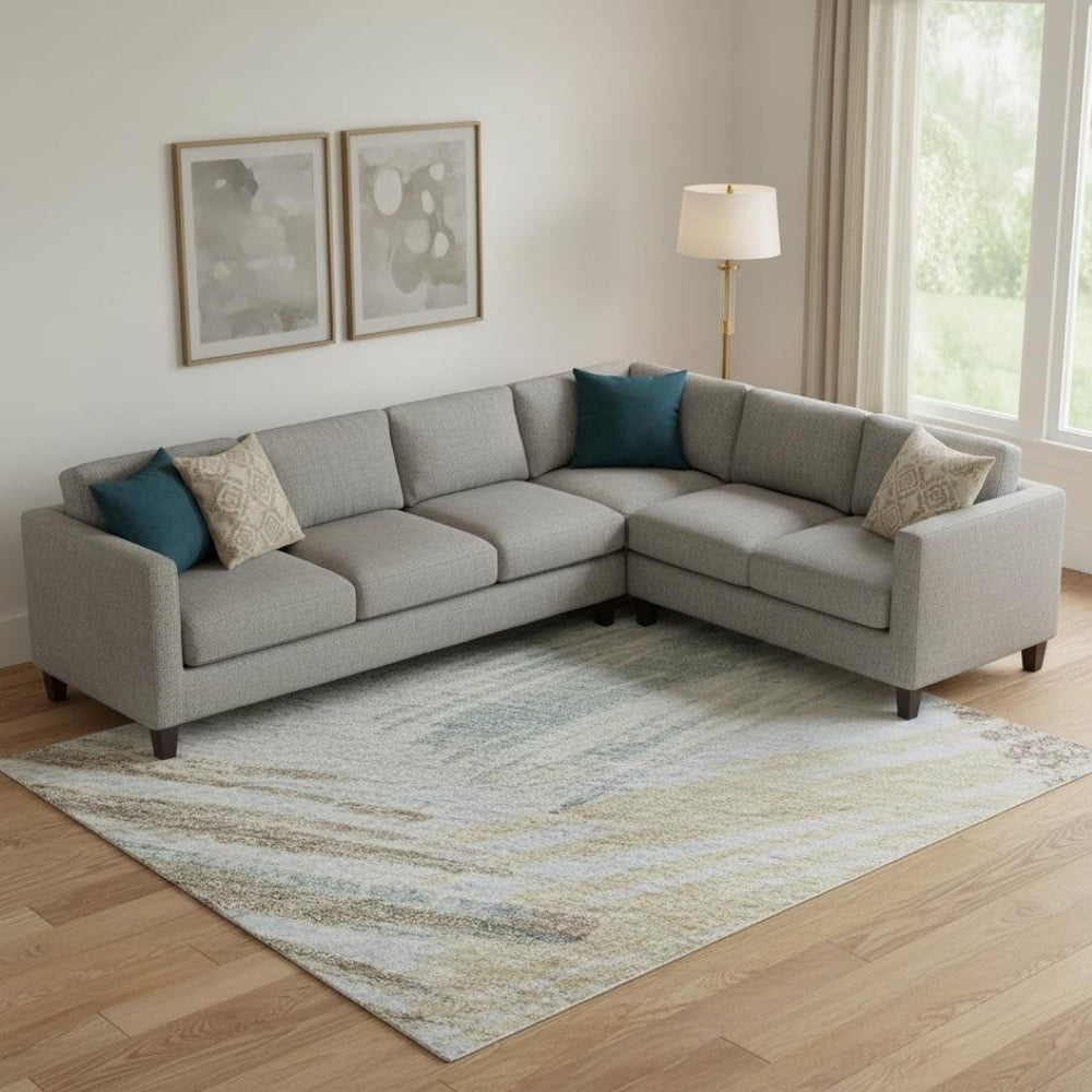 HomeRoots 10' Stylish Sky Blue, Gold & Taupe Striped Washable Area Rug with UV Protection for Busy Homes 697500