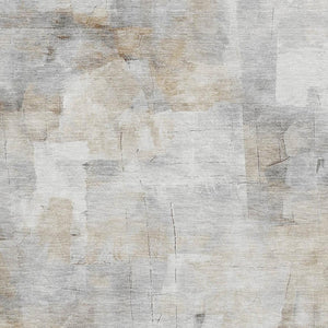 HomeRoots 5' Abstract Washable Area Rug in Beige, Gray & Silver - Stain-Resistant, UV Protected & Durable Design 697508