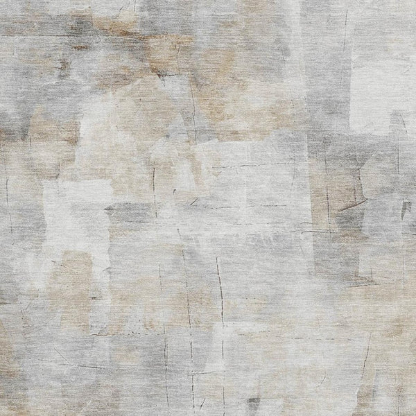 HomeRoots 5' Abstract Washable Area Rug in Beige, Gray & Silver - Stain-Resistant, UV Protected & Durable Design 697508