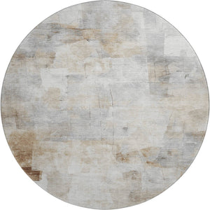 HomeRoots 8' Contemporary Washable Round Rug in Beige, Gray & Silver - UV Protected, Stain Resistant, Non-Slip 697509