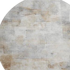 HomeRoots 8' Contemporary Washable Round Rug in Beige, Gray & Silver - UV Protected, Stain Resistant, Non-Slip 697509