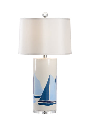 Chelsea House Chesapeake Hand-Painted Ceramic Lamp On Clear Acrylic Base — Jamie Merida Sailboat Motif, 33.5"H 69751