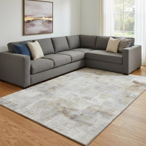 HomeRoots 8' X 10' Abstract Area Rug in Beige, Gray & Silver – Stylish, Washable, UV Protected & Non-Slip! 697510