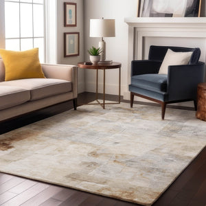 HomeRoots 8' X 10' Abstract Area Rug in Beige, Gray & Silver – Stylish, Washable, UV Protected & Non-Slip! 697510