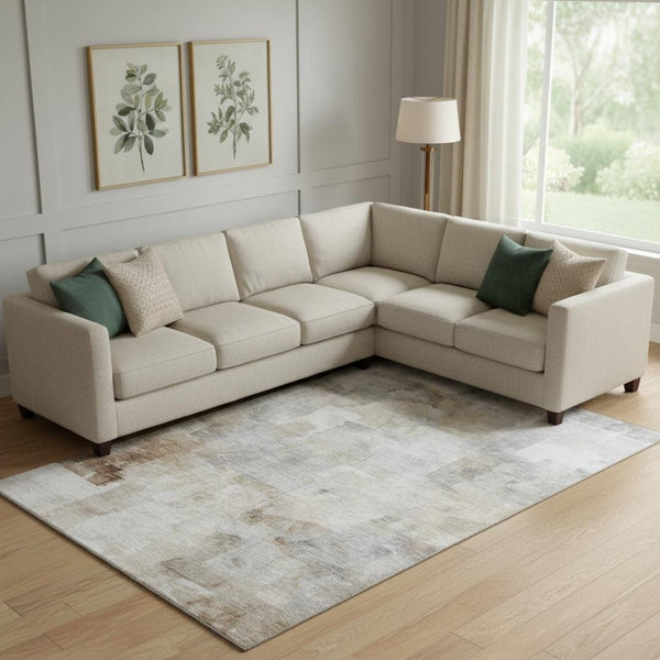HomeRoots 9' x 12' Contemporary Beige Gray Abstract Washable Area Rug with UV Protection for Modern Spaces 697511