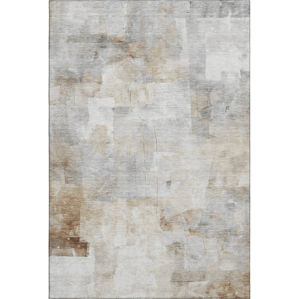 HomeRoots 9' x 12' Contemporary Beige Gray Abstract Washable Area Rug with UV Protection for Modern Spaces 697511