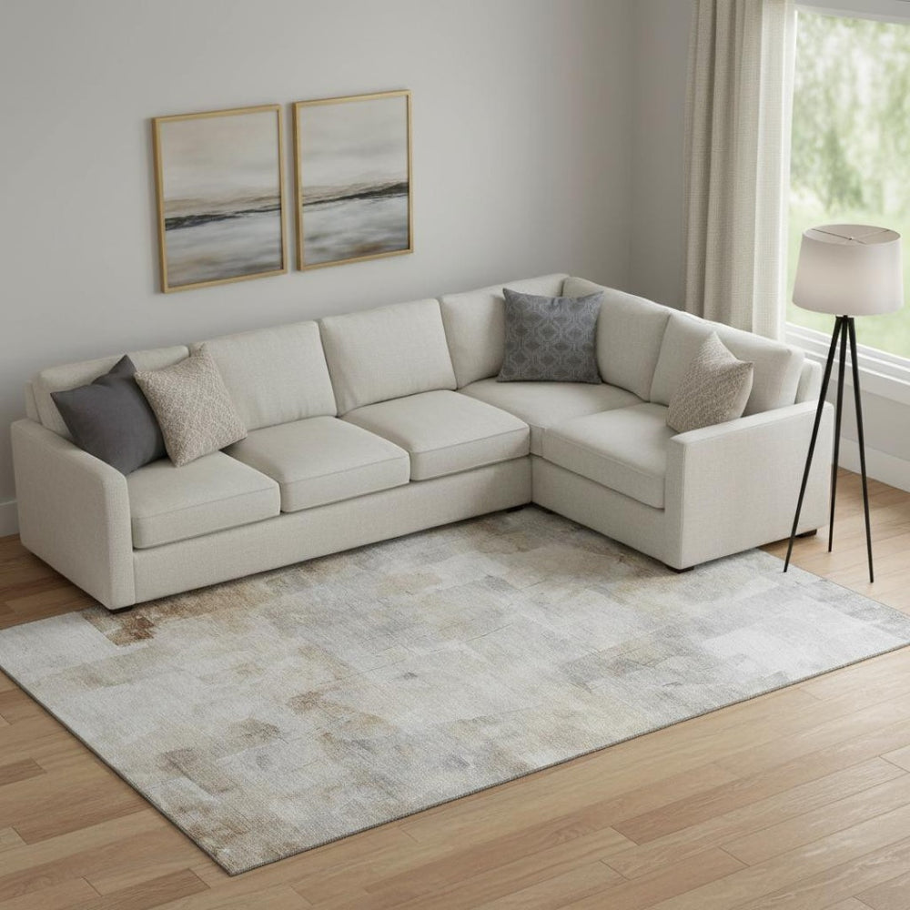 HomeRoots 10' Abstract Washable Area Rug in Beige, Gray & Silver - UV Protected & Stain-Resistant Design 697512