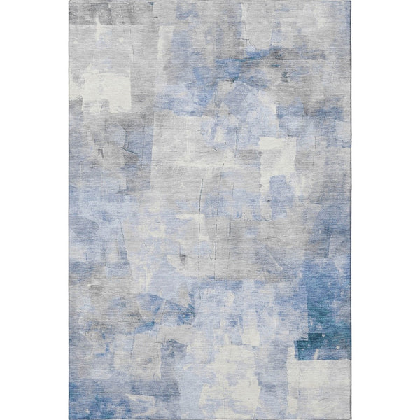 HomeRoots 5' X 8' Washable Denim Blue Gray Silver Abstract Area Rug with UV Protection for Home & Kids 697514