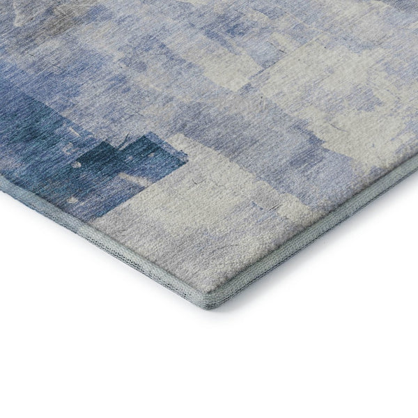 HomeRoots 8' Stylish Denim Blue Gray Silver Abstract Round Rug - Washable, UV Protected, Pet-Friendly Design 697515