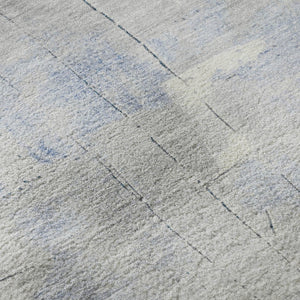 HomeRoots 8' Stylish Denim Blue Gray Silver Abstract Round Rug - Washable, UV Protected, Pet-Friendly Design 697515