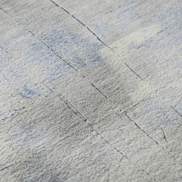 HomeRoots 8' Stylish Denim Blue Gray Silver Abstract Round Rug - Washable, UV Protected, Pet-Friendly Design 697515
