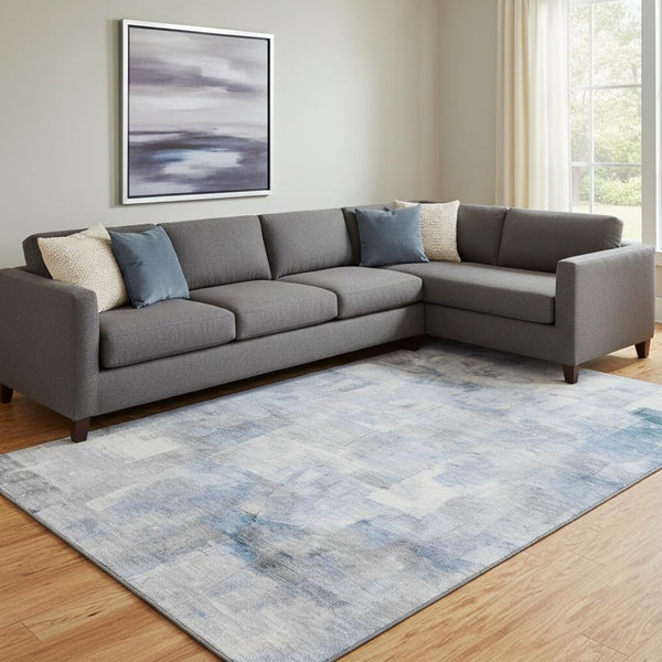HomeRoots 8' X 10' Denim Blue Gray Silver Washable Area Rug - Stylish, Durable, Stain Resistant with UV Protection 697516