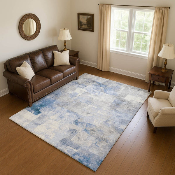 HomeRoots 8' X 10' Denim Blue Gray Silver Washable Area Rug - Stylish, Durable, Stain Resistant with UV Protection 697516