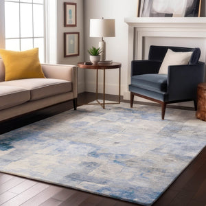 HomeRoots 8' X 10' Denim Blue Gray Silver Washable Area Rug - Stylish, Durable, Stain Resistant with UV Protection 697516