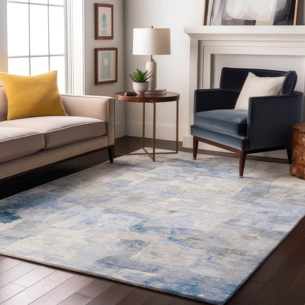 HomeRoots 8' X 10' Denim Blue Gray Silver Washable Area Rug - Stylish, Durable, Stain Resistant with UV Protection 697516