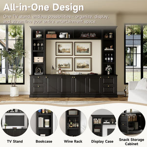 English Elm All-in-one Modern Entertainment Center with Bookcase Shelves for Living Room Display Black N710S688101B