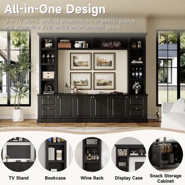 English Elm All-in-one Modern Entertainment Center with Bookcase Shelves for Living Room Display Black N710S688101B