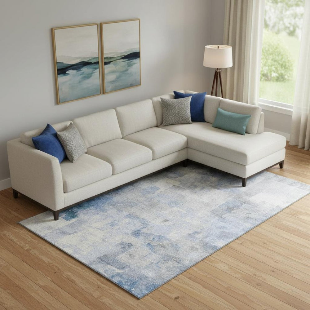 HomeRoots 9' X 12' Washable Denim Blue and Gray Abstract Area Rug with UV Protection for High-Traffic Spaces 697517