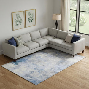 HomeRoots 10' X 14' Washable Denim Blue Gray Abstract Area Rug with UV Protection - Stylish & Durable Design 697518