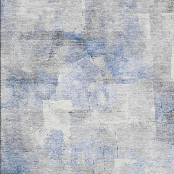 HomeRoots 10' X 14' Washable Denim Blue Gray Abstract Area Rug with UV Protection - Stylish & Durable Design 697518