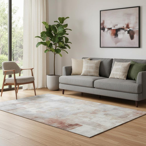 HomeRoots 5' X 8' Modern Rust Gray Silver Abstract Area Rug - Washable, UV Protected, Stain Resistant Design 697520