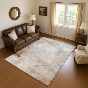 HomeRoots 5' X 8' Modern Rust Gray Silver Abstract Area Rug - Washable, UV Protected, Stain Resistant Design 697520