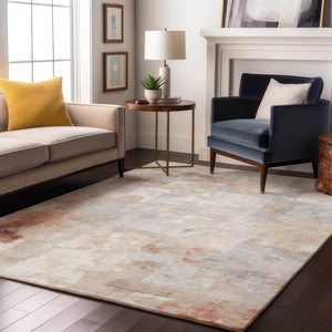 HomeRoots 5' X 8' Modern Rust Gray Silver Abstract Area Rug - Washable, UV Protected, Stain Resistant Design 697520