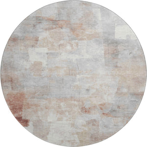 HomeRoots 8' Contemporary Rust Gray Silver Abstract Round Rug – Washable, UV Protected & Durable Design 697521
