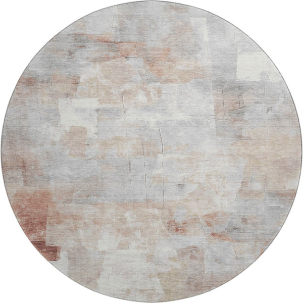 HomeRoots 8' Contemporary Rust Gray Silver Abstract Round Rug – Washable, UV Protected & Durable Design 697521