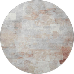 HomeRoots 8' Contemporary Rust Gray Silver Abstract Round Rug – Washable, UV Protected & Durable Design 697521