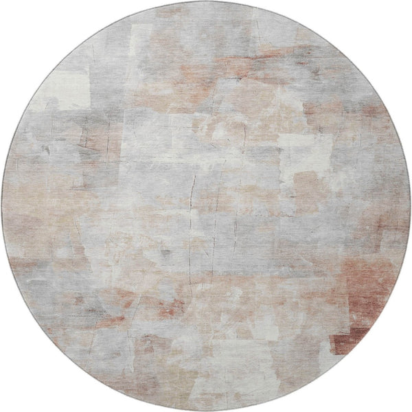 HomeRoots 8' Contemporary Rust Gray Silver Abstract Round Rug – Washable, UV Protected & Durable Design 697521