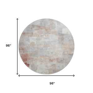 HomeRoots 8' Contemporary Rust Gray Silver Abstract Round Rug – Washable, UV Protected & Durable Design 697521