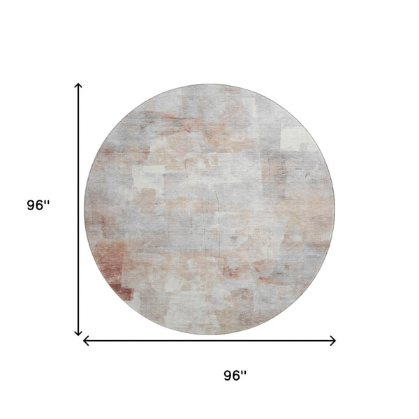HomeRoots 8' Contemporary Rust Gray Silver Abstract Round Rug – Washable, UV Protected & Durable Design 697521