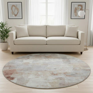 HomeRoots 8' Contemporary Rust Gray Silver Abstract Round Rug – Washable, UV Protected & Durable Design 697521