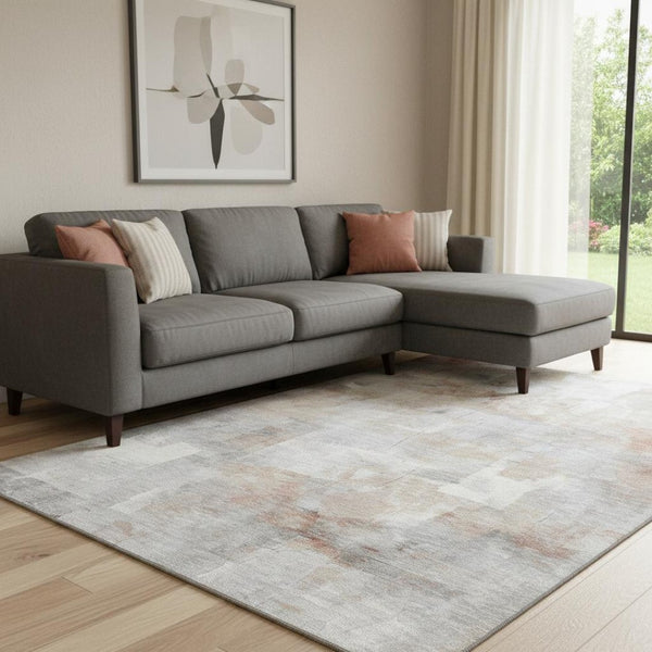 HomeRoots 8' X 10' Modern Rust Gray Silver Abstract Washable Area Rug with UV Protection & Stain Resistance 697522