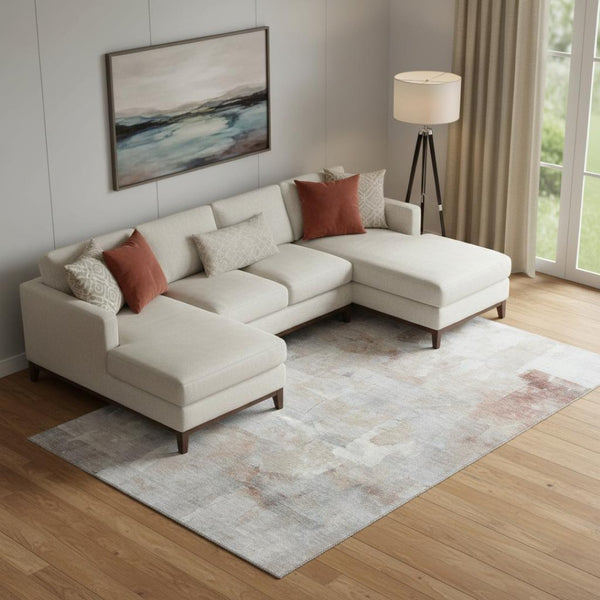 HomeRoots 9' X 12' Stylish Rust Gray Silver Abstract Area Rug - Washable, UV Protected, Durable for High-Traffic Homes 697523