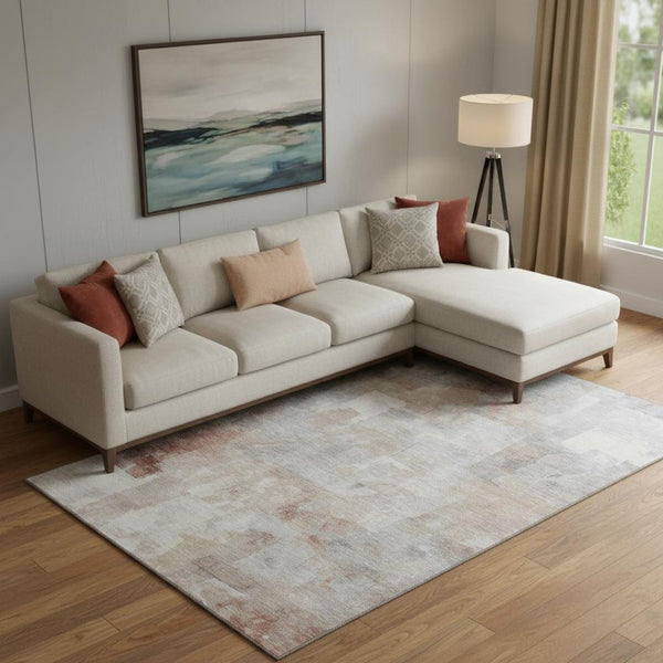 HomeRoots 10' X 14' Contemporary Rust Gray Silver Abstract Area Rug - Washable, UV Protected, Durable Design 697524