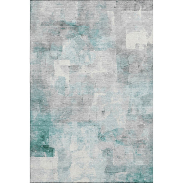 HomeRoots 5' Modern Teal Gray & Silver Abstract Washable Area Rug | UV Protected, Stain-Resistant Design 697526